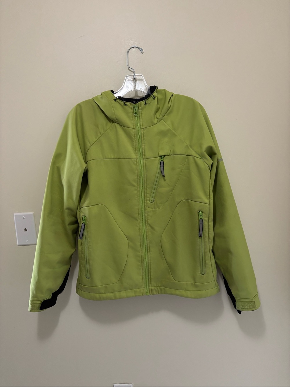 Columbia Sportswear Lime Green & Black Hooded Softshell Active Jacket (Women's L